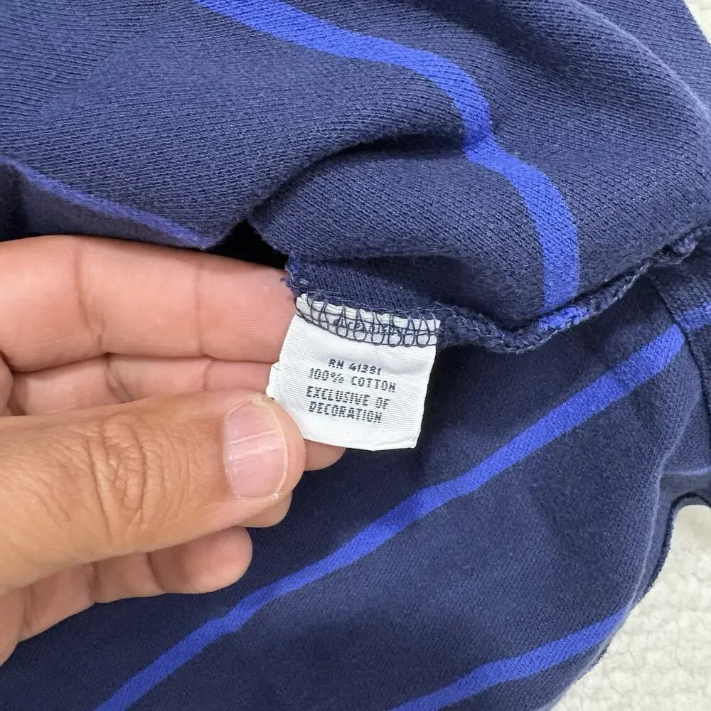 Polo Ralph Lauren Navy Blue Striped Cotton Polo‎ Shirt Mens Size L White Pony
